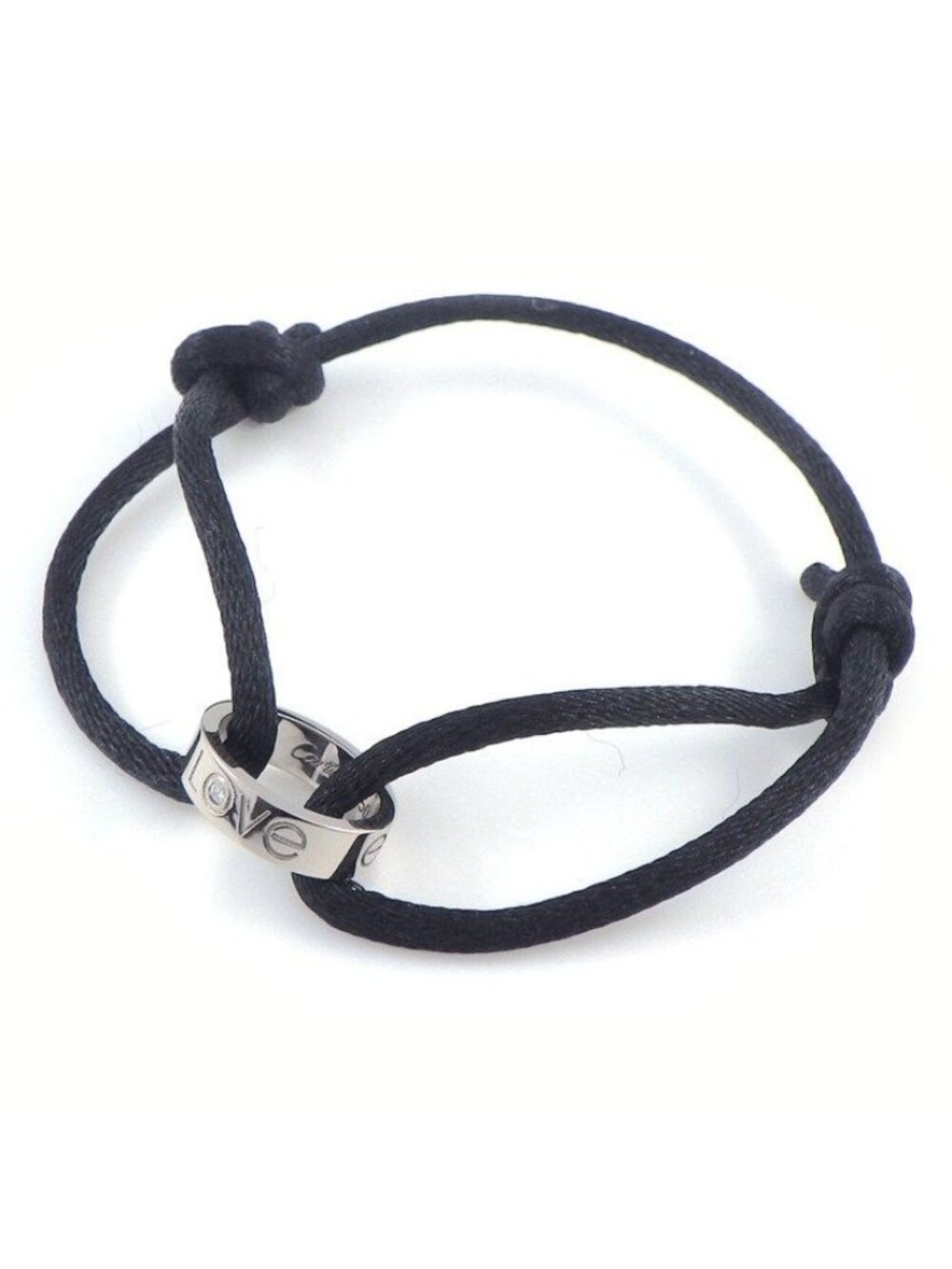 Cartier Bracelet Love 1 Point Diamond 18k White Gold Black Cotton Code